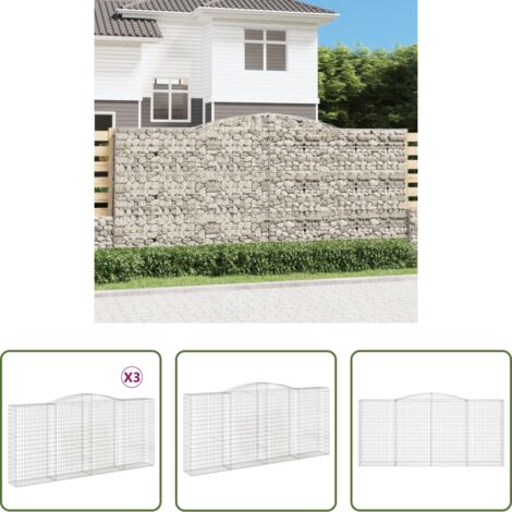 vidaXL Gabbione per giardino -  Cesti Gabbioni ad Arco 3 pz 400x50x180/200 cm Ferro Zincato
