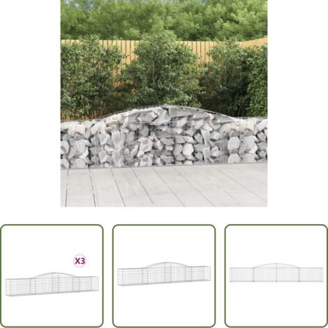 vidaXL Gabbione per giardino -  Cesti Gabbioni ad Arco 3 pz 400x50x60/80 cm Ferro Zincato