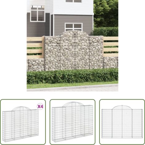 vidaXL Gabbione per giardino -  Cesti Gabbioni ad Arco 4 pz 200x30x140/160 cm Ferro Zincato