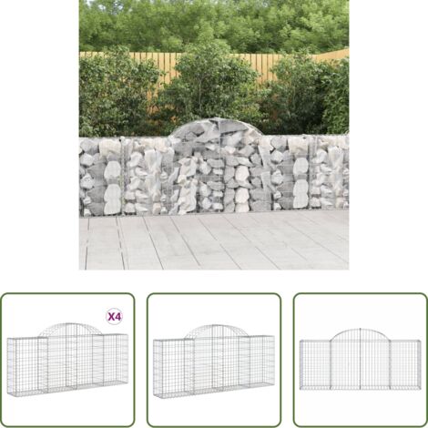 vidaXL Gabbione per giardino -  Cesti Gabbioni ad Arco 4 pz 200x30x80/100 cm Ferro Zincato