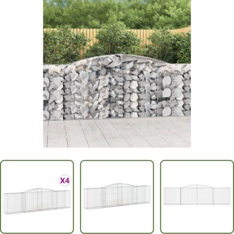 vidaXL Gabbione per giardino -  Cesti Gabbioni ad Arco 4 pz 400x50x100/120 cm Ferro Zincato