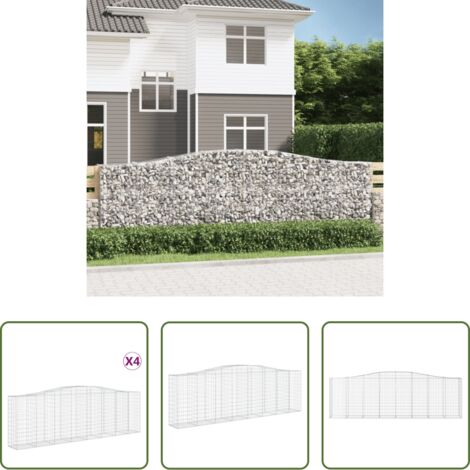 vidaXL Gabbione per giardino -  Cesti Gabbioni ad Arco 4 pz 400x50x120/140 cm Ferro Zincato