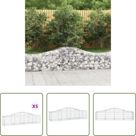 vidaXL Gabbione per giardino -  Cesti Gabbioni ad Arco 5 pz 200x50x40/60 cm Ferro Zincato