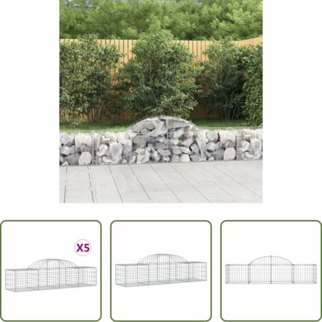vidaXL Gabbione per giardino -  Cesti Gabbioni ad Arco 5 pz 200x50x40/60 cm Ferro Zincato