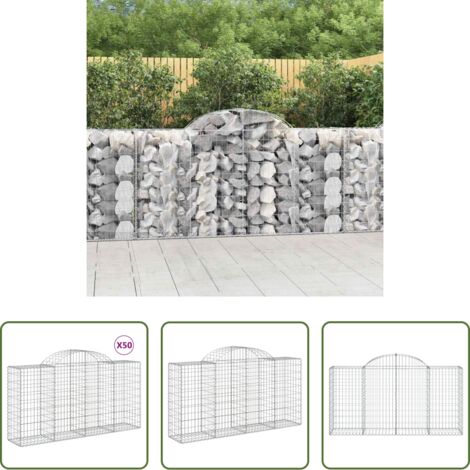 vidaXL Gabbione per giardino -  Cesti Gabbioni ad Arco 50 pz 200x50x100/120 cm Ferro Zincato