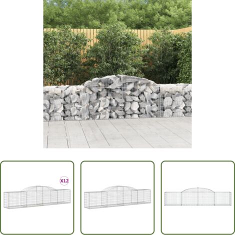 vidaXL Gabbioni decorativi -  Cesti Gabbioni ad Arco 12 pz 300x50x60/80 cm Ferro Zincato