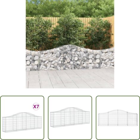 vidaXL Gabbioni decorativi -  Cesti Gabbioni ad Arco 7 pz 200x30x60/80 cm Ferro Zincato