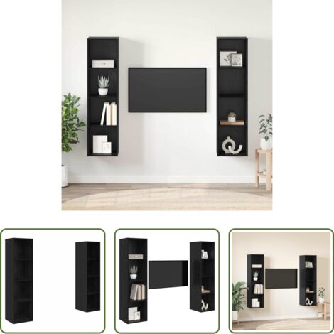 vidaXL Gabinete de TV -  Conjunto de mueble de TV 2 pcs Negro 37 x 37 x 142,5 cm