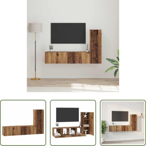 vidaXL Gabinete de TV -  Conjunto de mueble de TV 3 pcs Madera envejecida
