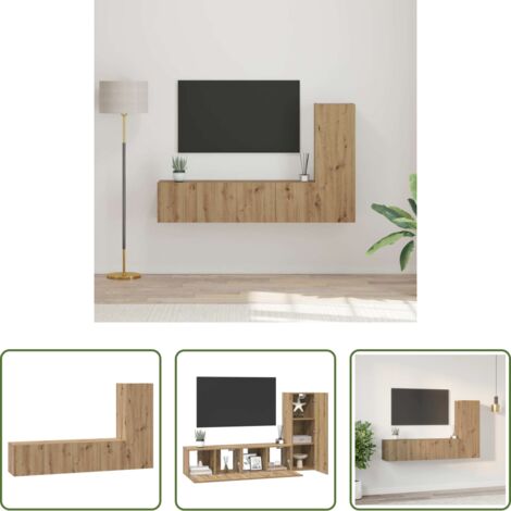 vidaXL Gabinete de TV -  Conjunto de mueble de TV 3 pcs Roble artesanal