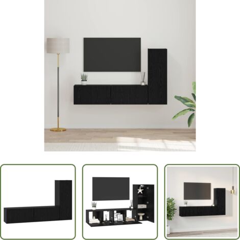 vidaXL Gabinete de TV -  Conjunto de mueble de TV 3 pcs Roble Negro Madera de ingeniería