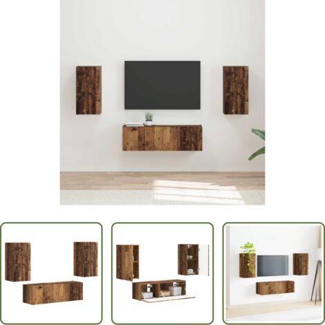 vidaXL Gabinete de TV -  Conjunto de mueble para TV de pared 4 pcs Madera vieja