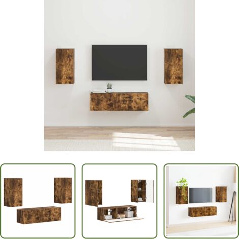 vidaXL Gabinete de TV -  Conjunto de mueble para TV de pared 4 pcs Roble ahumado