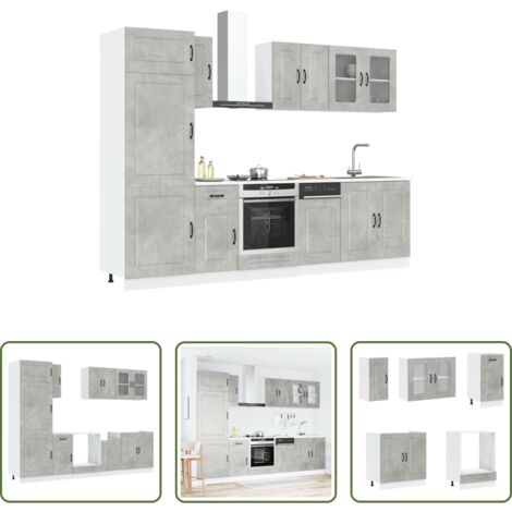 vidaXL Gabinetes cocina -  Mueble cocina Kalmar gris hormigón 8 pzas madera contrachapada