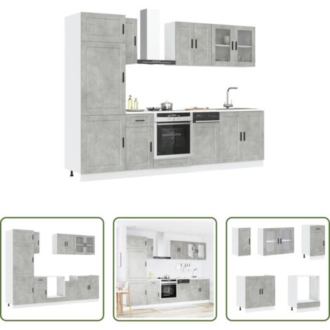 vidaXL Gabinetes cocina -  Mueble cocina Kalmar gris hormigón 8 pzas madera contrachapada