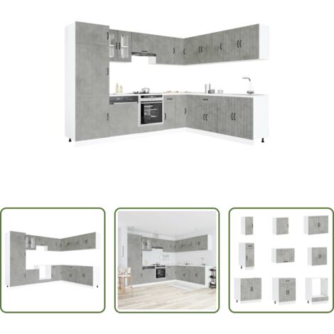 vidaXL Gabinetes cocina -  Mueble cocina Lucca gris hormigón 14 pzas madera contrachapada