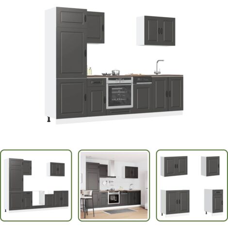 vidaXL Gabinetes de cocina -  Mueble de cocina Kalmar negra 7 piezas madera contrachapada