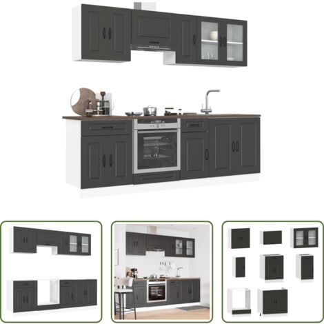 vidaXL Gabinetes de cocina -  Mueble de cocina Kalmar negra 8 piezas madera contrachapada