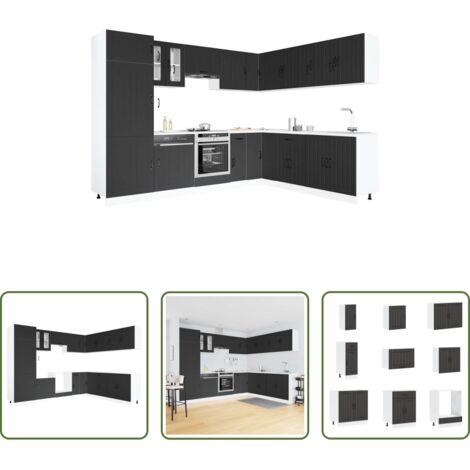 vidaXL Gabinetes de cocina -  Mueble de cocina Lucca negra 14 piezas madera contrachapada