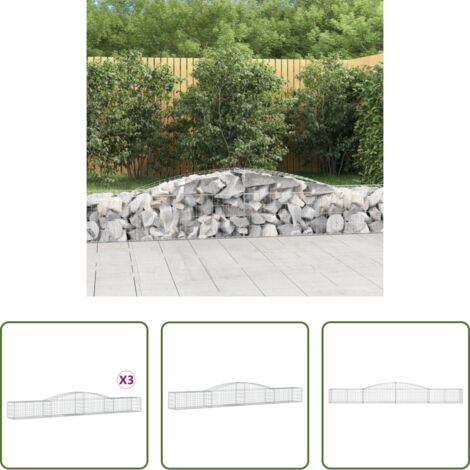 vidaXL Gabionenwand -  Gabionen mit Hochbogen 3 Stk. 400x50x40/60cm Verzinktes Eisen