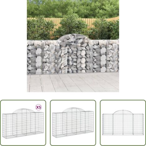vidaXL Gabionenwand -  Gabionen mit Hochbogen 5 Stk. 200x50x100/120cm Verzinktes Eisen