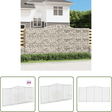 vidaXL Gabions -  Paniers à gabions arqués 4 pcs 400x50x180/200 cm Fer galvanisé