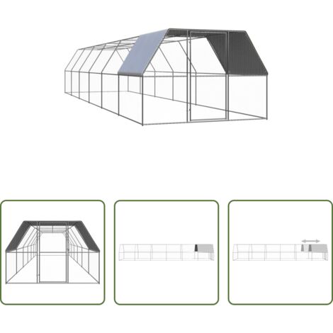 vidaXL Gallinero de acero -  Jaula gallinero de exterior de acero galvanizado 3x12x2 m