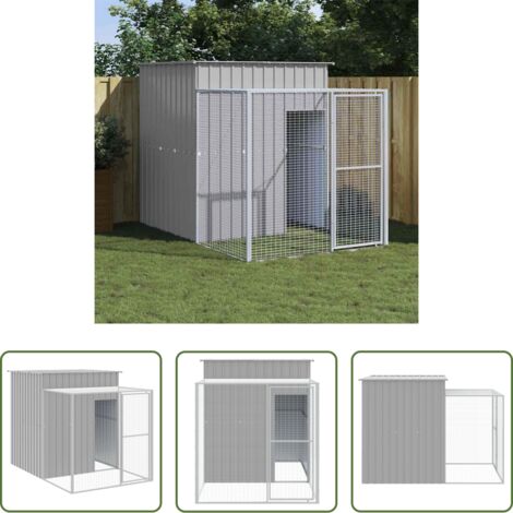 vidaXL Gallinero -  Gallinero con corral acero galvanizado gris claro 165x251x181cm