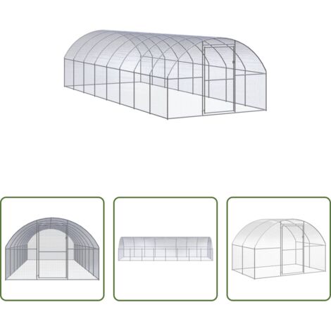 vidaXL Gallinero para pollos -  Gallinero de exterior de acero galvanizado 3x8x2 m