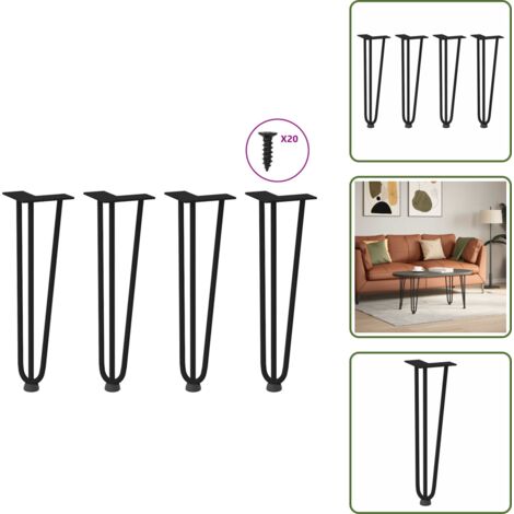 vidaXL Gambe a forcina per tavolino da caffè 4 pz nere 42 cm in acciaio massiccio