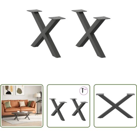 vidaXL Gambe a forma di X -  Gambe per Tavolino da Caffè a Forma di X 2 pz Antracite 60x(30-31) cm Acciaio