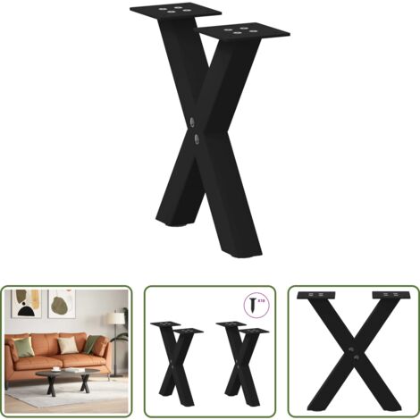 vidaXL Gambe a forma di X -  Gambe per Tavolino da Caffè a Forma di X 2 pz Nere 37x(30-31) cm Acciaio