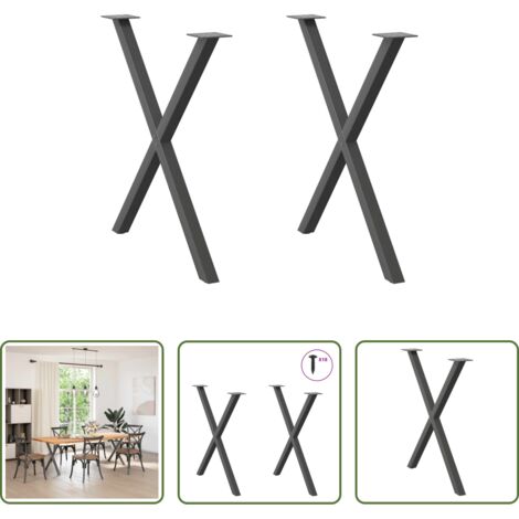 vidaXL Gambe a forma di X -  Gambe per tavolo da pranzo a forma di X 2 pz Antracite 70x(72-73) cm Acciaio