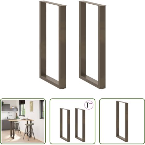 vidaXL Gambe in acciaio -  Gambe per tavolo da bar a forma di U 2 pz in acciaio naturale 60x(100-101) cm