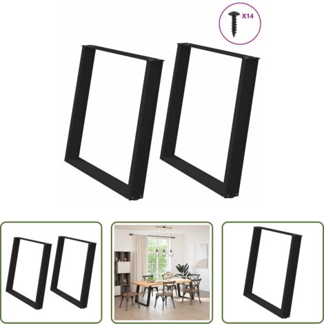 vidaXL Gambe in metallo -  Gambe per tavolo da pranzo a forma di U 2 pz nere 90x(72-73) cm in acciaio