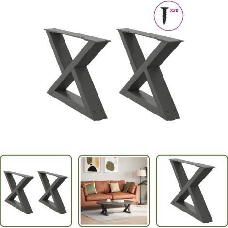 vidaXL Gambe per tavolino da caffè -  Gambe per tavolino 2 pz Antracite 60x(30-31,3) cm Acciaio