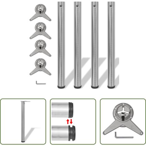 vidaXL Gambe regolabili -  Set Gambe Tavolo 4 pz in Nickel Spazzolato Regolabili 710 mm