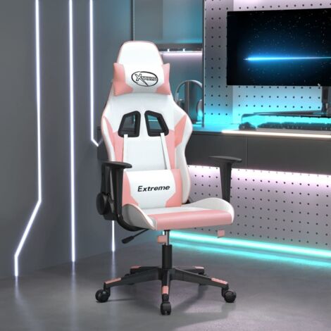 vidaXL Gaming Chair White and Pink Faux Leather