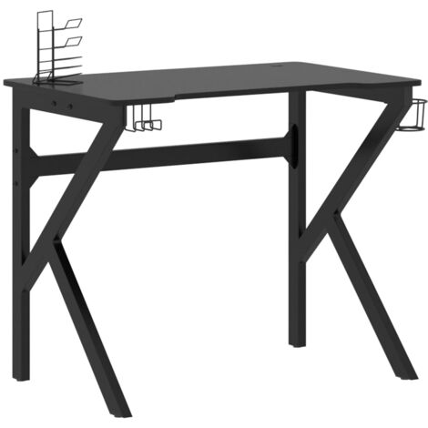 main image of "vidaXL Gaming Desk with K Shape Legs Black 90x60x75 cm - Black"