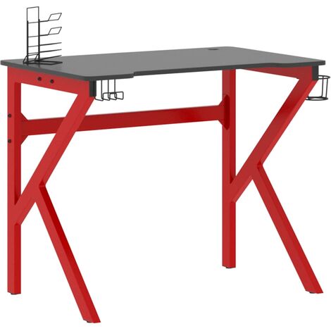 main image of "vidaXL Gaming Desk with K Shape Legs Black and Red 90x60x75 cm - Black"