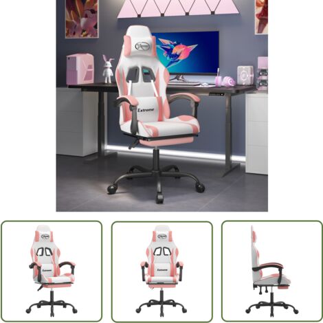 vidaXL Gaming-Stuhl mit Fußstütze Drehbar Weiß & Rosa Kunstleder