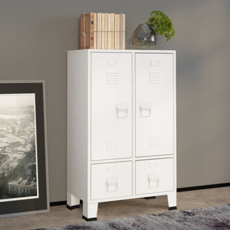 Vidaxl – Garde-robe industrielle en acier blanc 67x35x107 cm – 2 portes et 2 tiroirs avec glissières à billes – Rangement efficace et durable