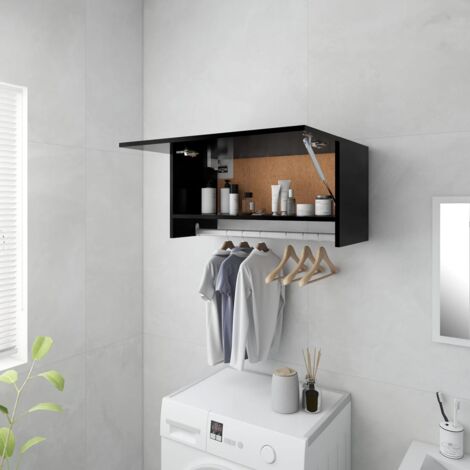 Vidaxl – Garde-robe noire 70x32,5x35 cm – Bois d'ingénierie – Grand compartiment avec barre à cintres – Rangement salle de bain, cuisine, buanderie
