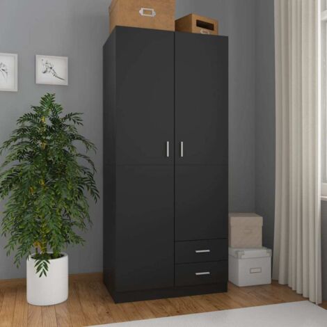Vidaxl – Garde-robe noire aggloméré 80x52x180 cm – 2 portes et 2 tiroirs – Penderie pour vêtements longs – Solution de rangement élégante - vidaXL910359