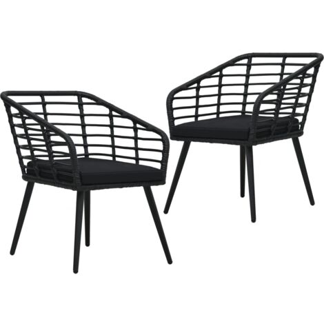 vidaXL Garden Chairs with Cushions 2 pcs Poly Rattan Black