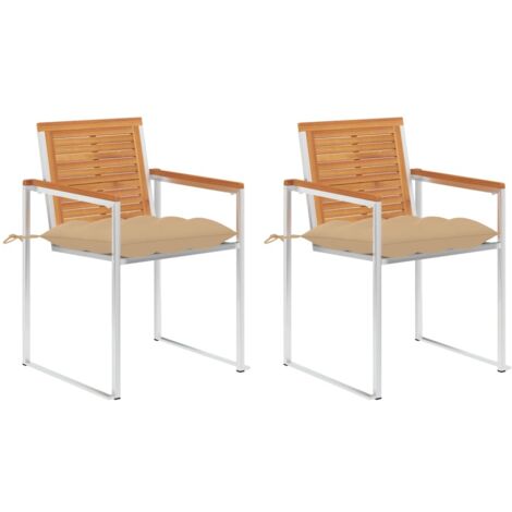 vidaXL Garden Chairs with Cushions 2 pcs Solid Acacia Wood and Steel (46495+314905)