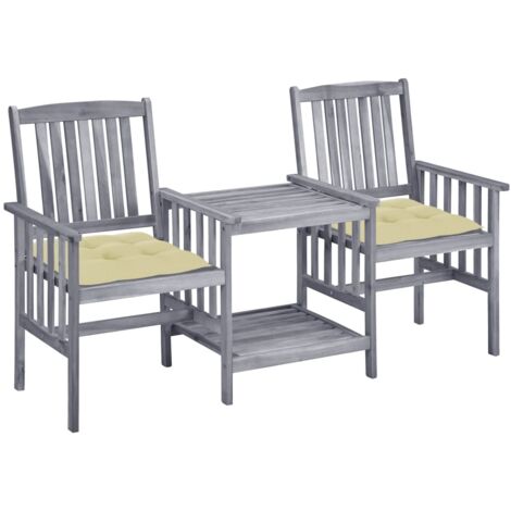 vidaXL Garden Chairs with Tea Table and Cushions Solid Acacia Wood (311884+314902)