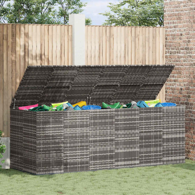 Garden Cushion Box Pe Rattan 291x100.5x104 Cm Grey Vidaxl