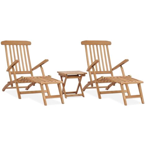 main image of "vidaXL Garden Deck Chairs with Footrests and Table Solid Teak Wood - Brown"