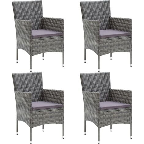 vidaXL Garden Dining Chairs 4 pcs Poly Rattan Grey - Grey